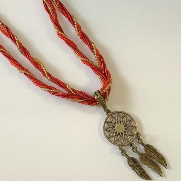 BOHEMIA BEADED ROPE FEATHER PENDANT  NECKLACE - Picture 1 of 14
